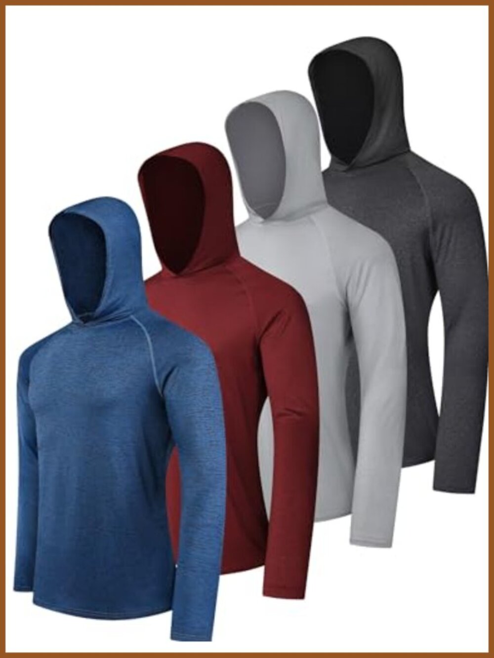 Men's UPF 50+ Sun Hoodies 4-Pack Long Sleeve Rash Guard Fishing Hiking Shirts